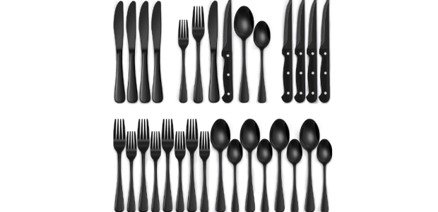 24-Piece Black Silverware Set
